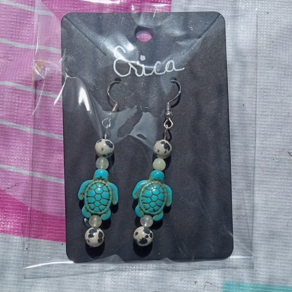 Blue and Black Skull Bead Earrings